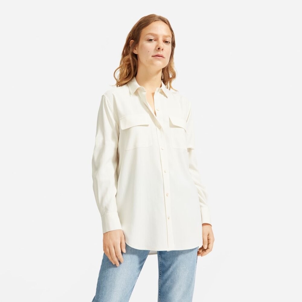 Everlane Washable Silk Relaxed Shirt in Bone Sz 0